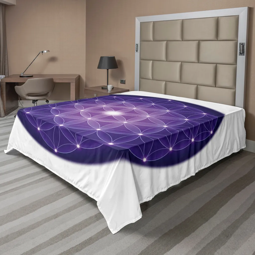 Drap plat violet doux Motif Fleur de Vie, Grande Taille 260 x 228 cm