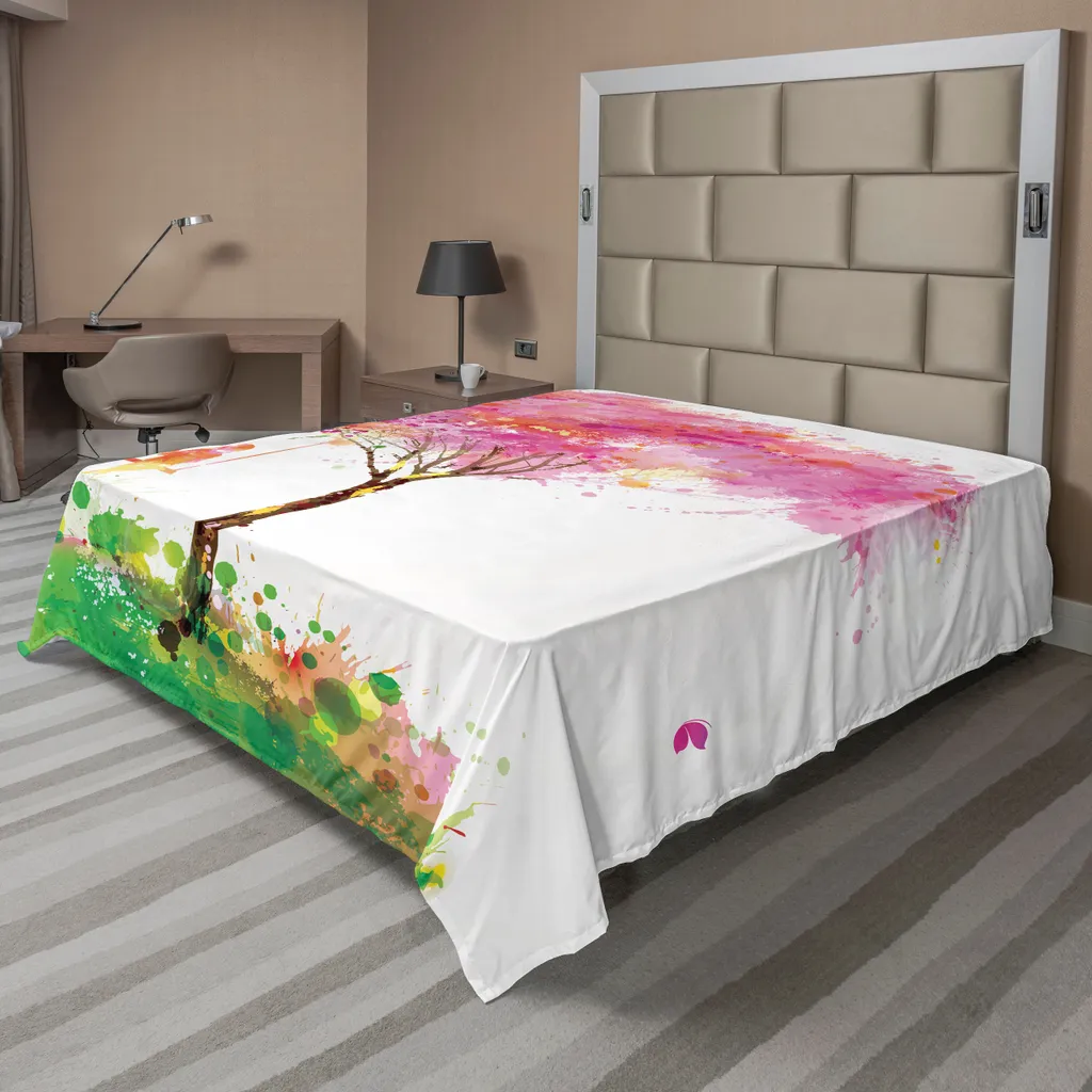 Drap Plat pour Lit Décoratif Motif Printemps Aquarelle 244x205 cm