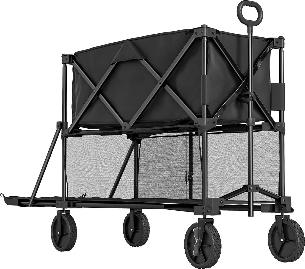 Robuster Gartenwagen 200 kg belastbar, zweistufig mit abnehmbarer Plane, 369,5 Liter Fassungsvermögen, Schwarz – Praktischer Transportwagen für...