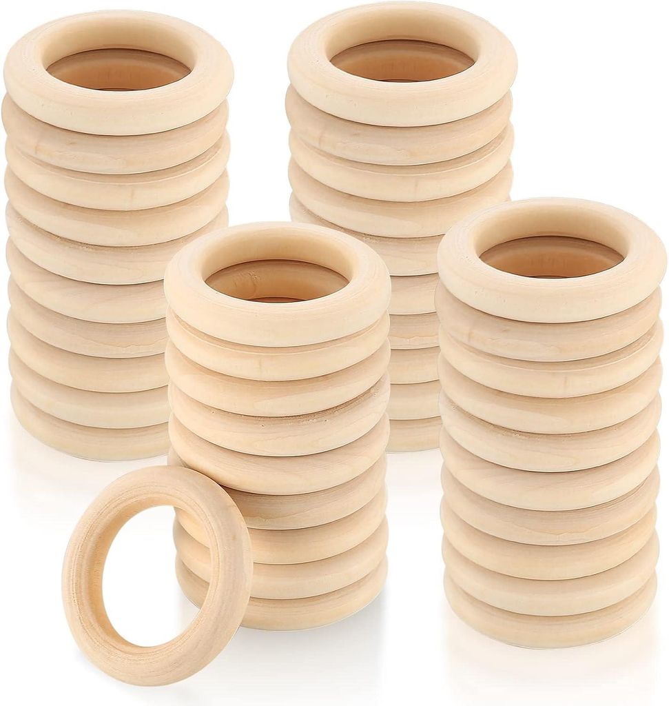 Set mit 40 Naturholzringen fš¹r DIY-Projekte und Schmuckherstellung, Makramee, Anh?nger und H?ngedekorationen, 45 mm