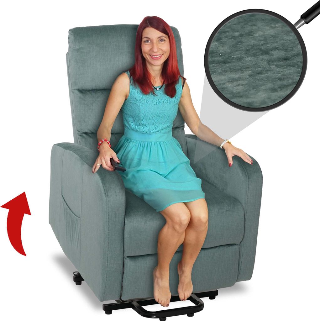 Fernsehsessel HWC-K62, Sessel Relaxsessel TV-Sessel, Liegefunktion Aufstehhilfe elektrisch, Metall Chenille blau-grün