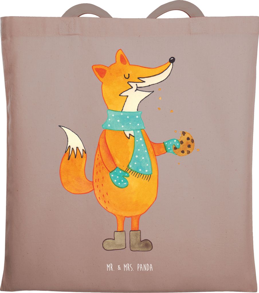 Mr. & Mrs. Panda Tote Bag Fuchs Keks - Braun Pastell - Geschenk, Tasche, Plätzchen, Jutebeutel, Weihnachten, Schultasche, Frieren, Winter, Laptopt...