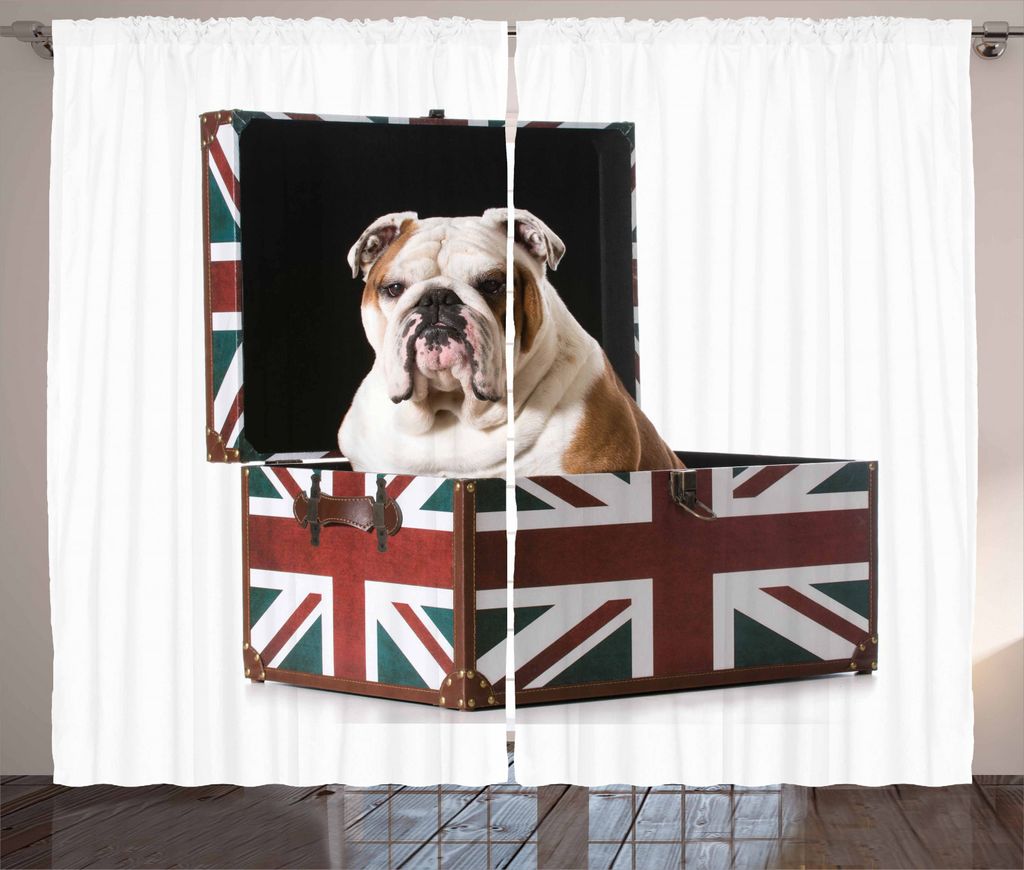 ABAKUHAUS Englische Bulldogge Rustikaler Gardine, Patriotischer Hund, Schlafzimmer Kräuselband Vorhang mit Schlaufen und Haken, 280 x 225 cm, Mehr...