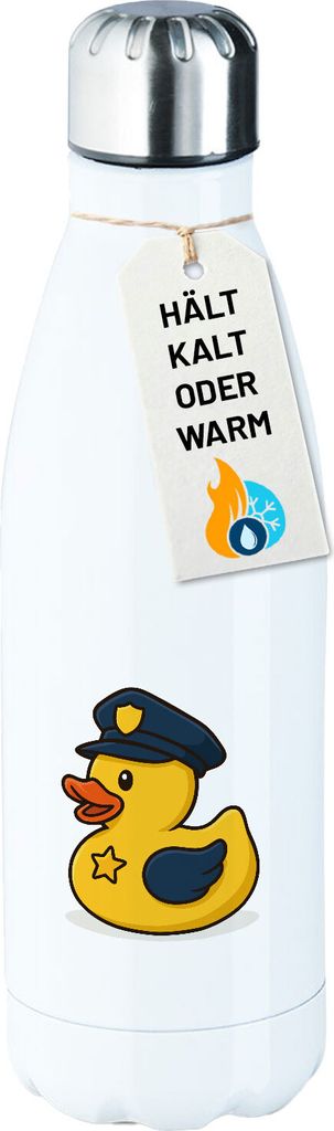 Huuraa Trinkflasche Quietscheente Polizei Comic Gummiente 500ml White Edelstahl Wasserflasche Trinkflasche Geschenkidee