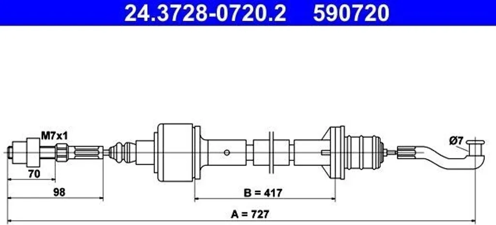 Câble d'embrayage ATE 24.3728-0720.2 pour Opel Tigra S93 OE 90446929