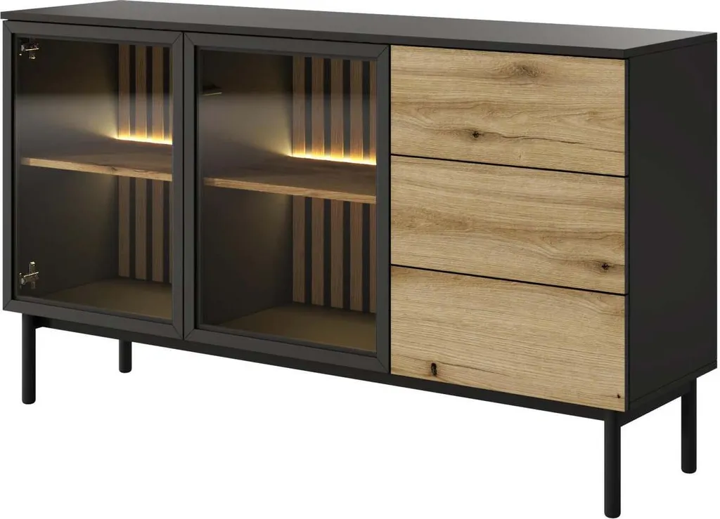 Buffet bas gain de place 150cm meuble de rangement salon anti-désordre
