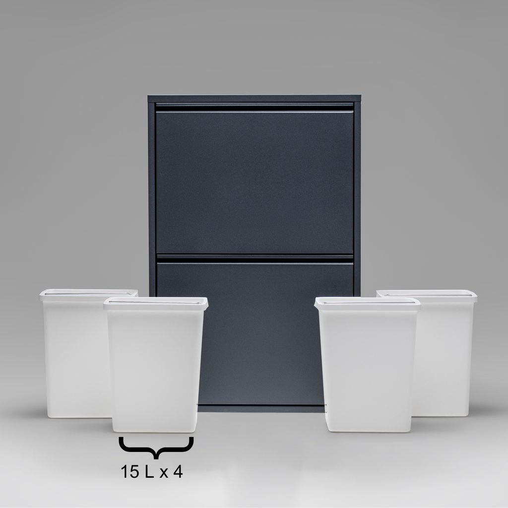 Doppel-Mülleimer 2x 25 Liter – Recyclingbehälter Mit Deckel, 50x55x30 Cm – Für Küche, Bad, Büro