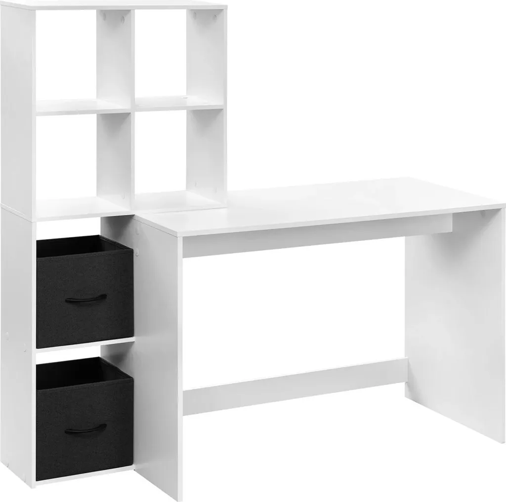 Bureau moderne 140cm blanc avec étagères de rangement - Structure boisée