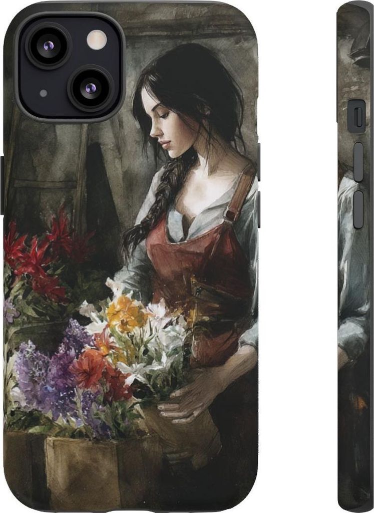 Frau arrangiert bunte Blumen – Handyhülle Kompatibel mit iPhone 13