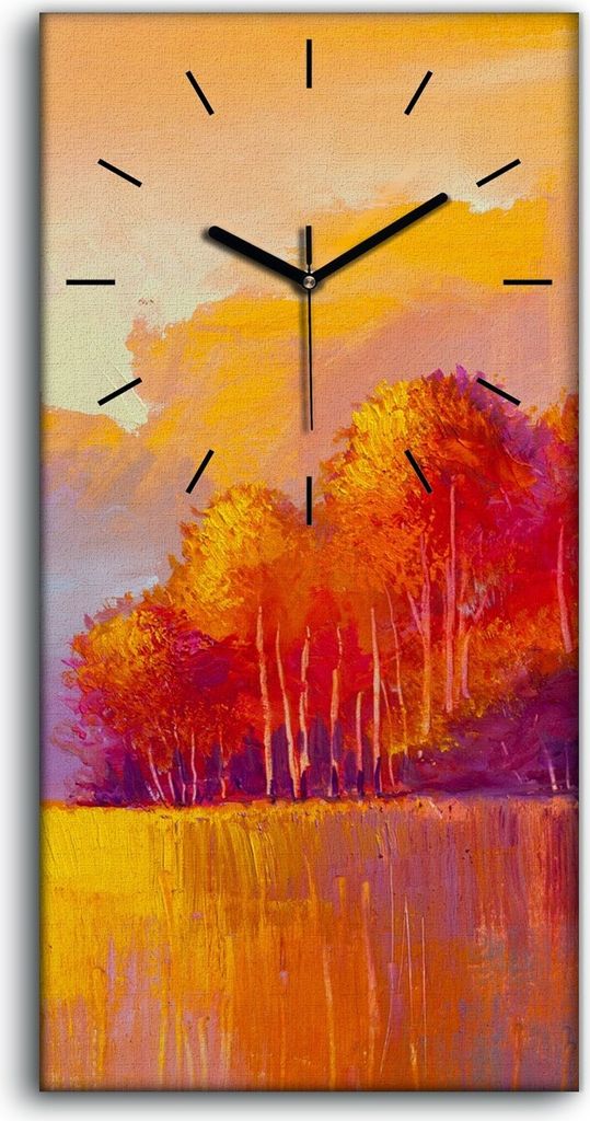 Dekor Leinwand Uhr Wandbilder Geräuschlos 30x60 Gemälde Wald Bäume Herbst Natur - schwarze Hände
