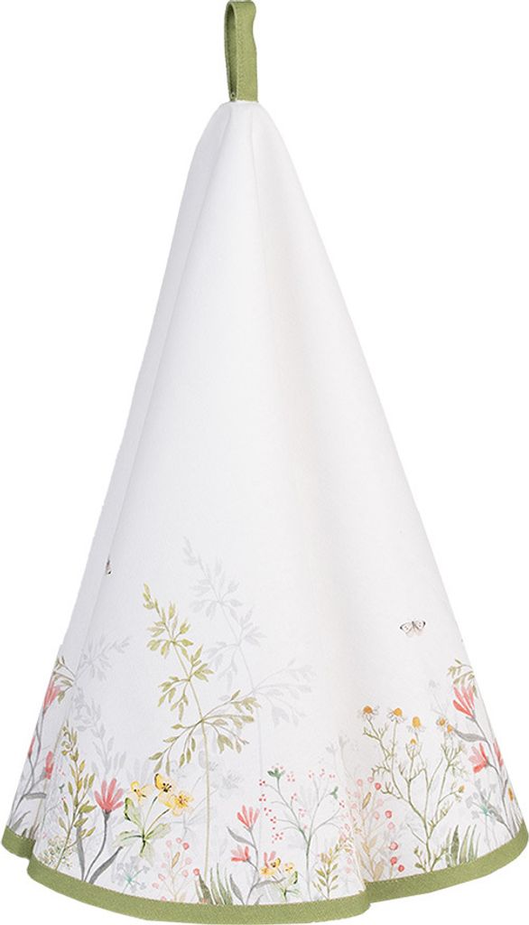 Clayre & Eef Geschirrtuch Ø 80 cm Weiß Baumwolle Blumen