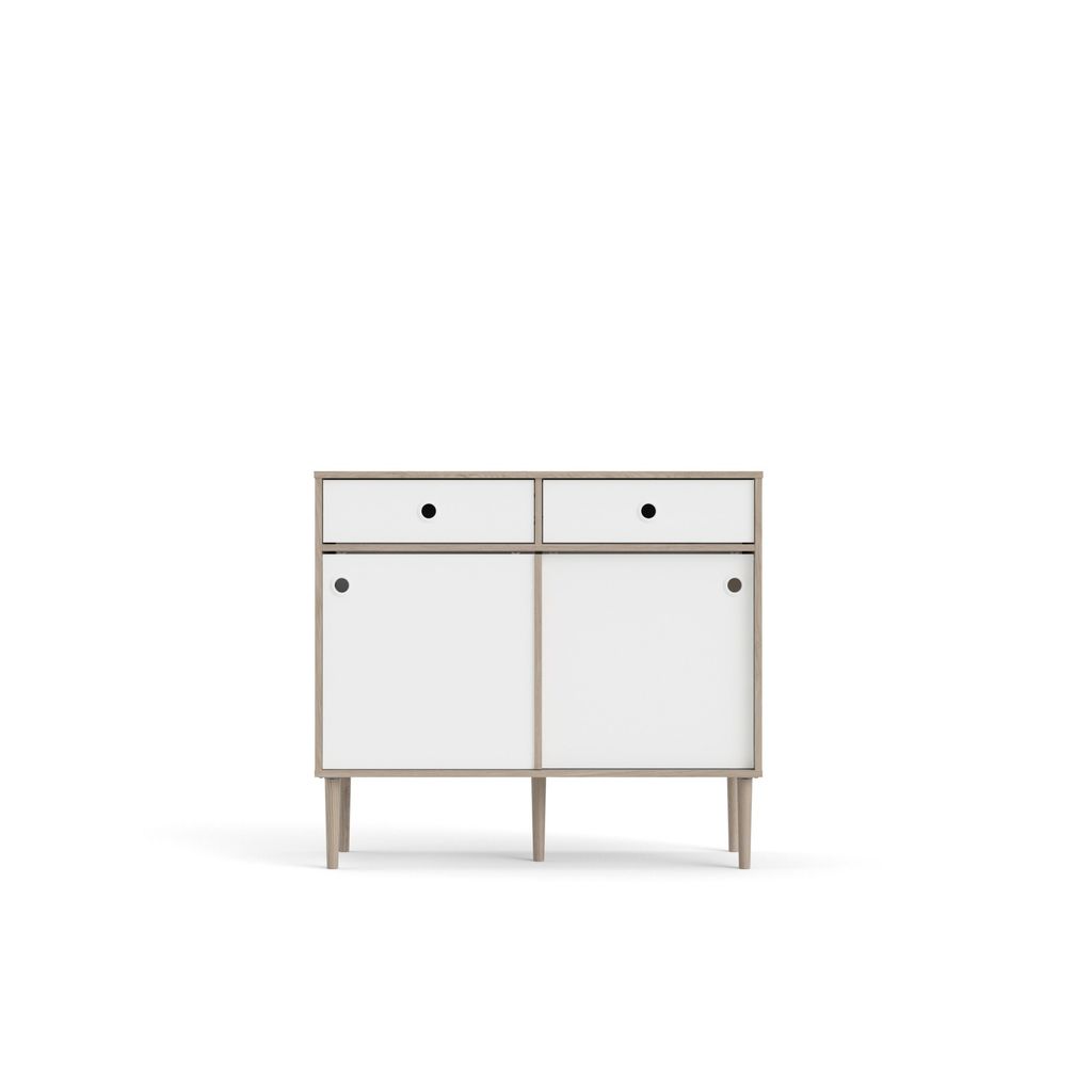 Rome Sideboard 2 Schiebetüren und 2 Schubladen Hickory-Nachbildung und Mattweiß.