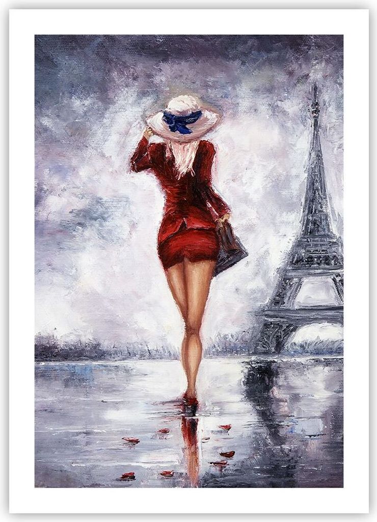 Poster - Poster ohne Rahmen - Frau Turm Eiffel - 50x70 cm - Wand Bild - Wanddeko - Wandbilder - Kunstposter - Wandposter - Bilder - Kunstdruck - Wa...