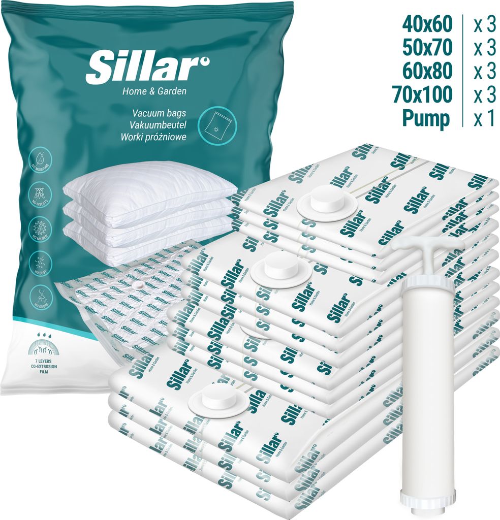 Sillar Vakuum-Kleiderbeutel-Set | Vakuum-Kleiderbeutel mit Produktbild 