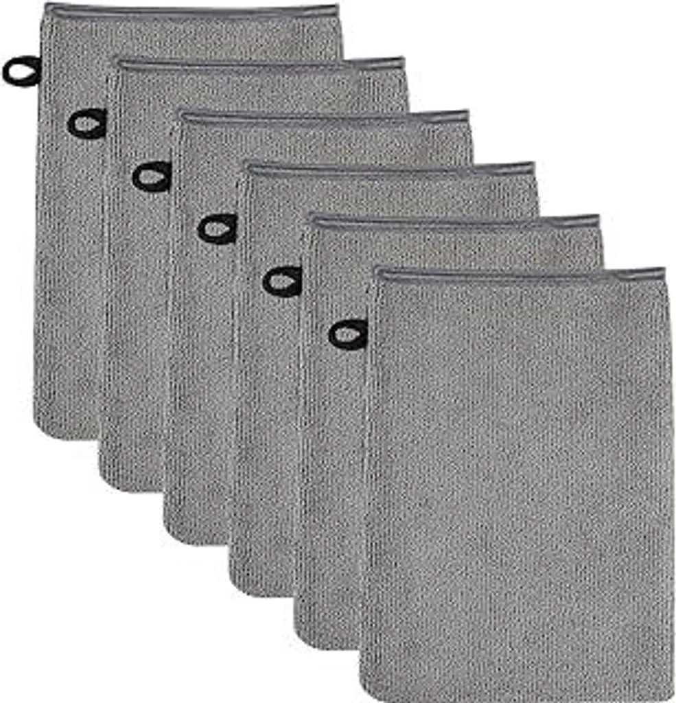 6 Guanti da Bagno Microfibra 15x21 cm - Manopole Struccanti Grigie