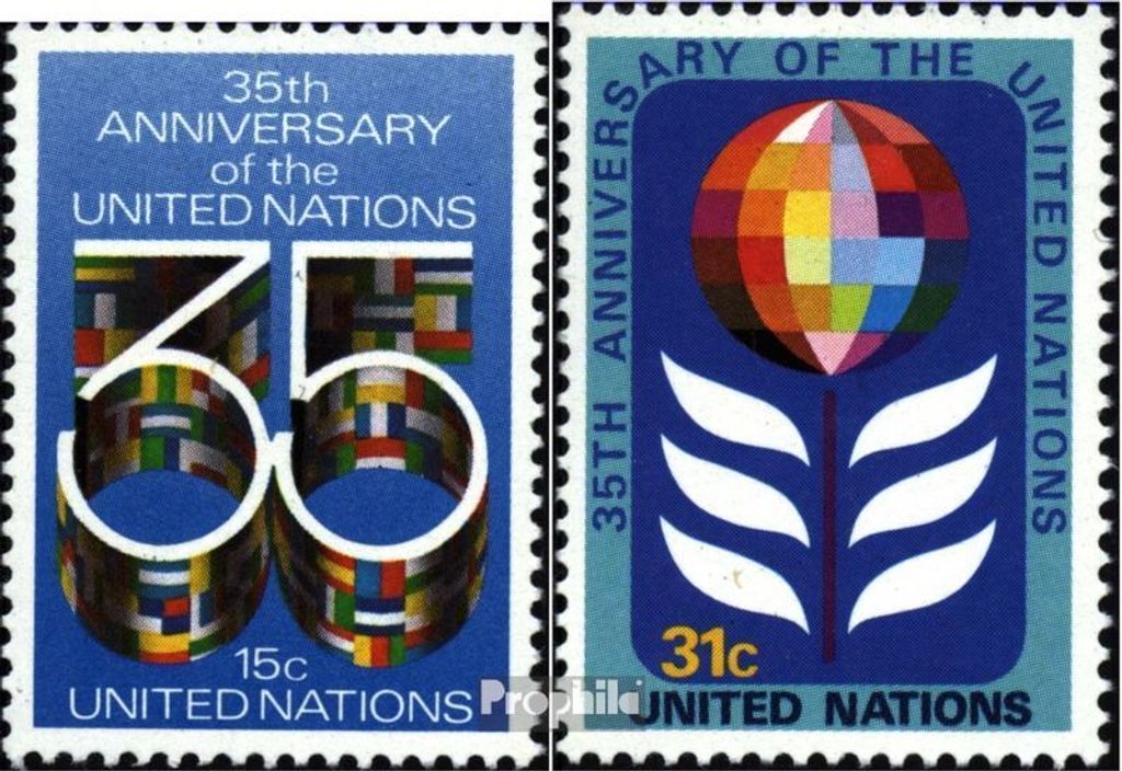 Briefmarken UNO - New York 1980 Mi 346A-347A (kompl.Ausg.) gestempelt 35 Jahre UNO