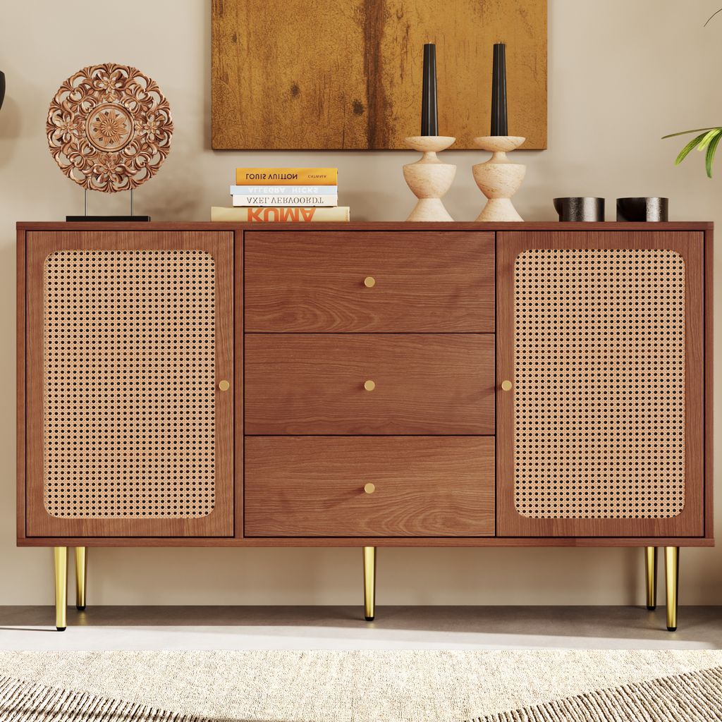 Rattanowa komoda z 2 drzwiami i 3 szufladami, regulowana Zdjęcie produktu