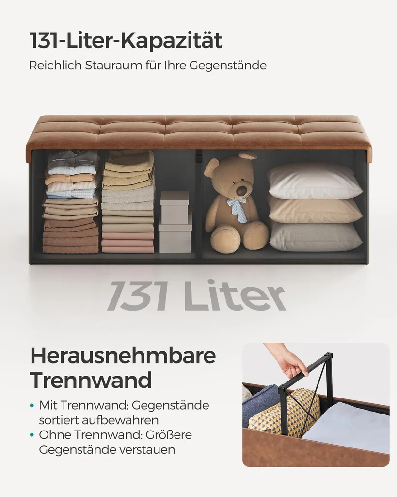 Banc pliant 120 litres 38 x 110 x 38 cm brun café en simili cuir chic