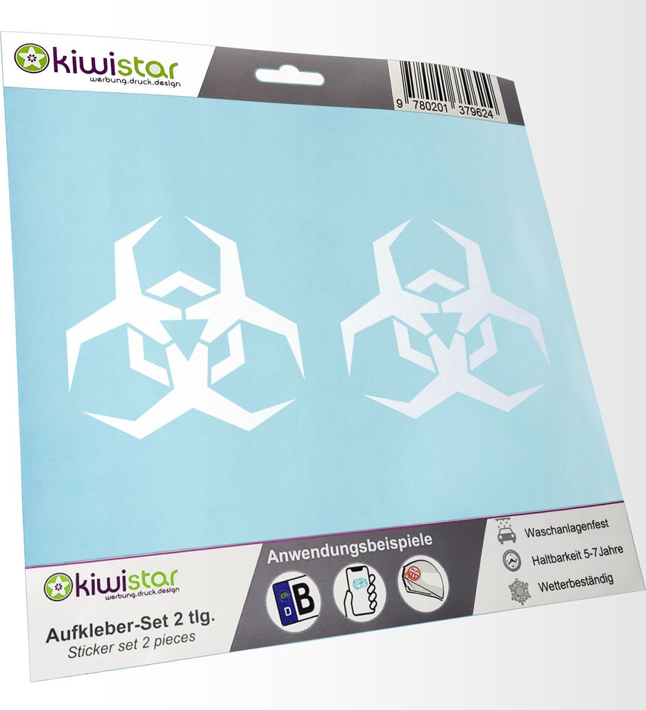 Kiwistar - 2x Kennzeichenaufkleber - mattweiss - 21 mm Malware Hazard Aufkleber für Auto, Laptop, Fahrrad, LKW, Motorrad Mehrfarbig JDM Decal Racing