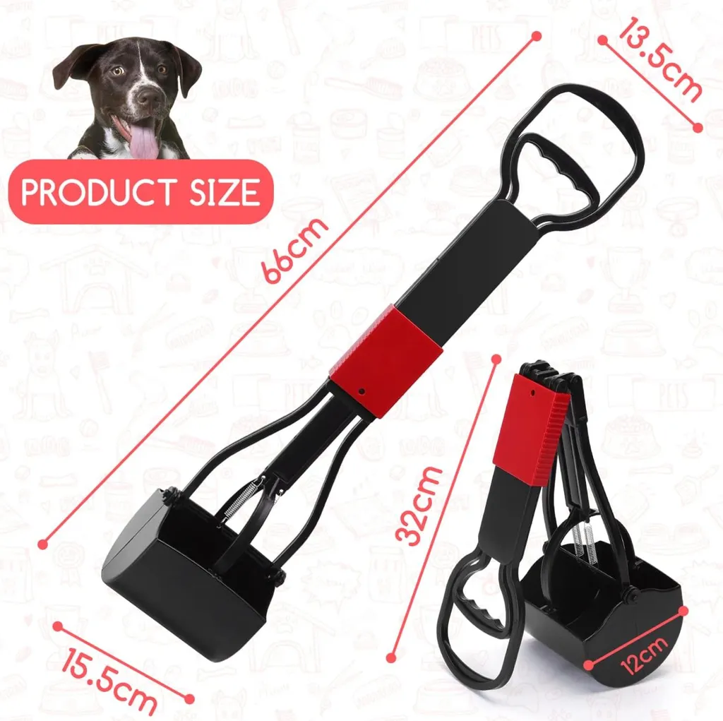 Pelle à crottes 66 cm pour chiens avec manche long et ressort robuste