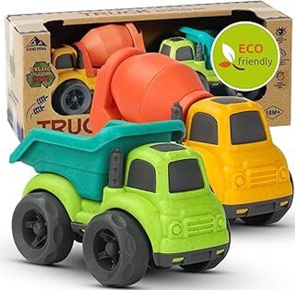 LKW Spielzeug ab 1 Jahr, nachhaltiger -Kunststoff Kinder Set ab 2 Jahr Indoor Outdoor Sandspielzeug für Mädchen Jungen, Badewannenspielzeug Sandk...