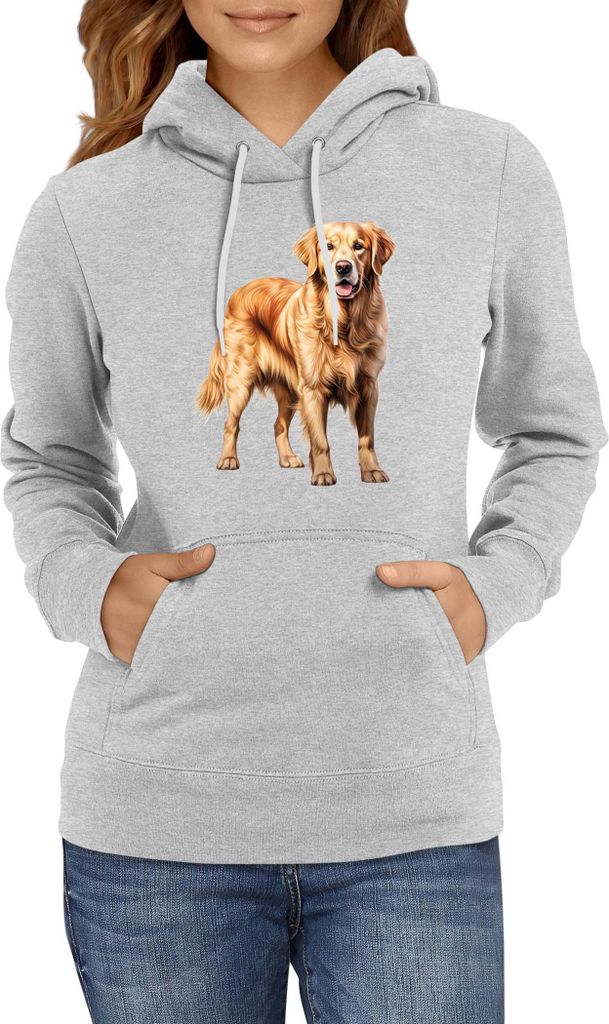 Damen Kapuzenpullover Dogs Breeds Golden Retriever Dog Breed 007, Lady XL / Grau