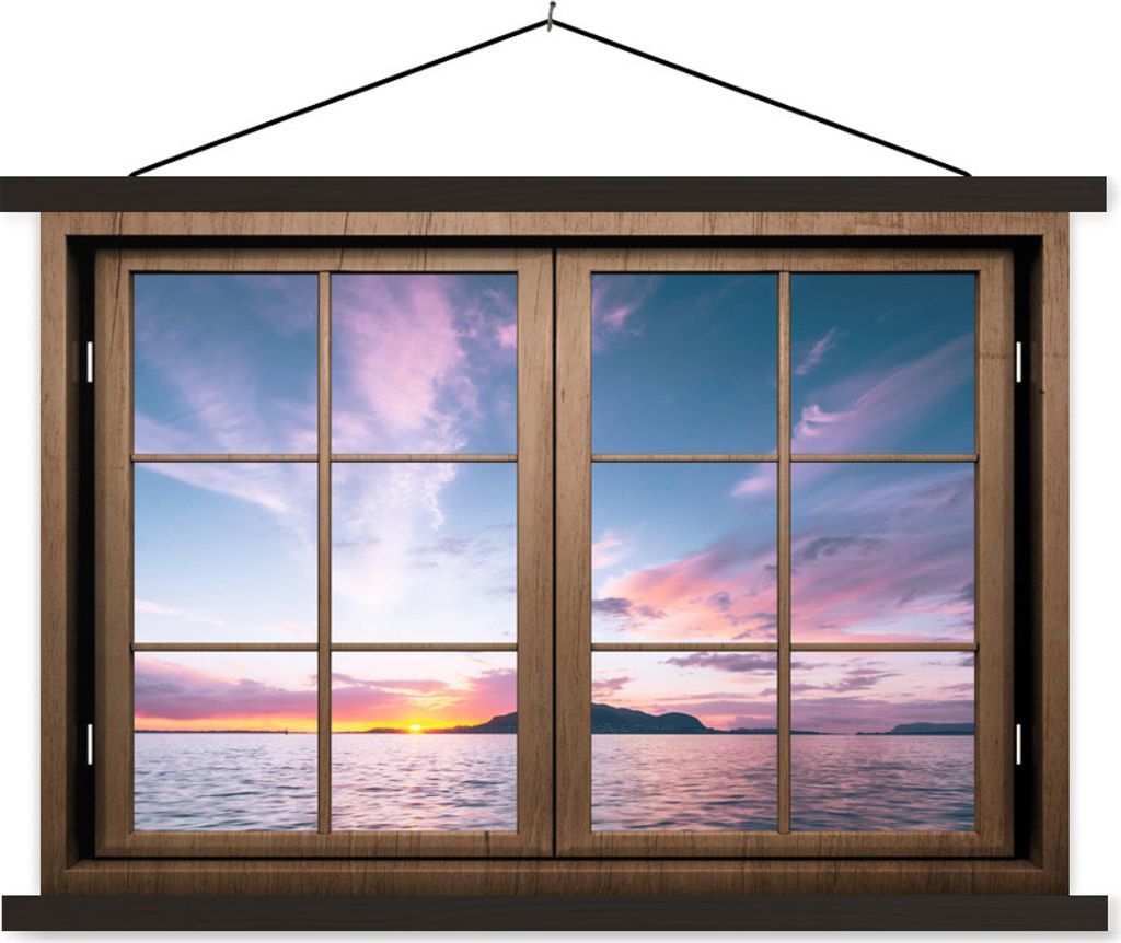 MuchoWow Textilposter Aussicht - Meer - Berge 90x60 cm mit schwarzem Rahmen - Aufhängungssatz