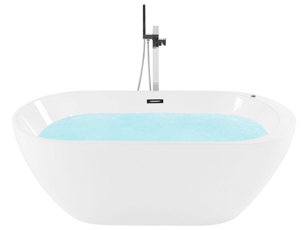 BELIANI Whirlpool-Badewanne Weiß 170 x 80 cm aus Sanitäracryl mit Hydromassage Farblichttherapie Freistehende Indoorwhirlpool Modernes Design