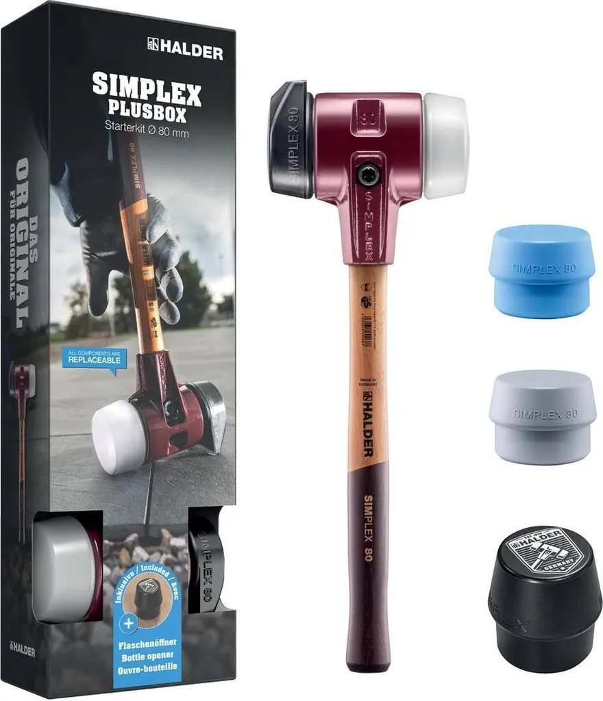 Kit di avviamento con mazza morbida SIMPLEX L.180mm Testa-D.80mm HO Apribottiglie, 2 Testa singola