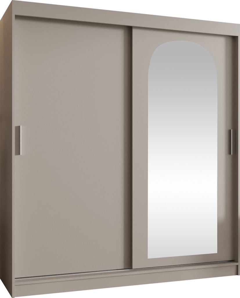 MIRJAN24 Kleiderschrank Selfie 180, Schwebetürenschrank mit zwei Kleiderstangen, Garderobe (Farbe: Cashmere, Größe: 180 cm, mit Schubladen)