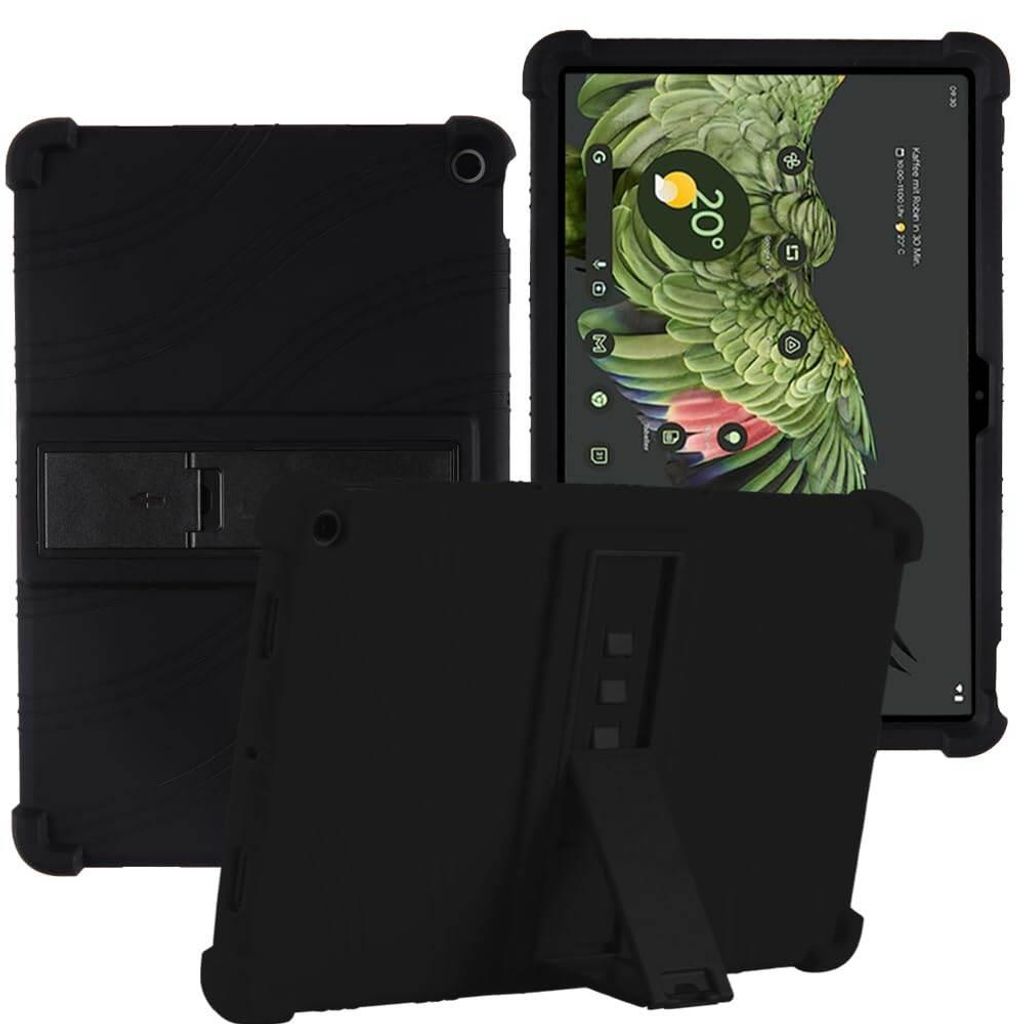 Tablet Hülle für Google Pixel Tablet 10,95", Stoßfeste Weiches Silikon Schutzhülle mit Standfunktion Schwarz