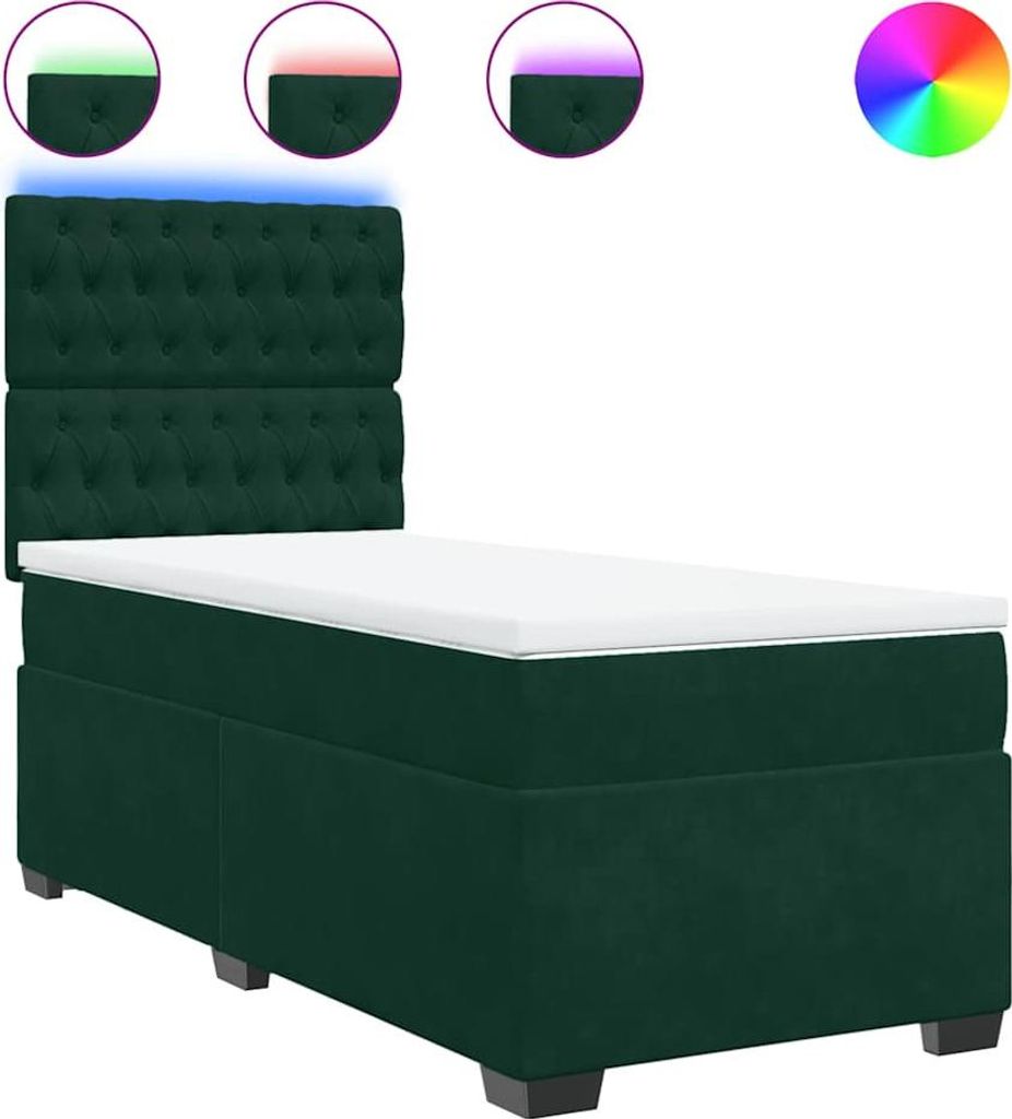 vidaXL Boxspringbett mit Matratze Dunkelgrün 90x200 cm Samt