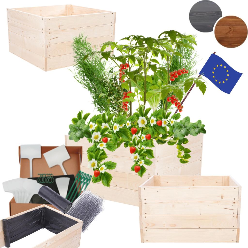MODO24 Hochbeet Holz, Pflanzkasten, Massivholz, Kiefer, Kräuterbeet, Blumenkasten, Garten, Terrasse, 36x63x60 cm, Natur imprägniert, ZP06