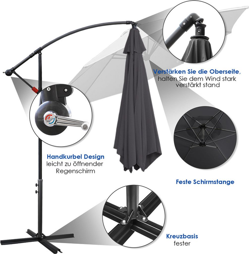 karpal 3m-3.5m Sonnenschirm Neigbar Ampelschirm Produktbild 4