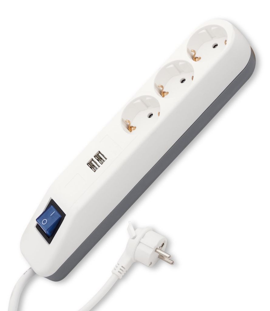 REV Steckdosenleiste ICE 3-fach USB & Schalter, 1,4m weiß Produktbild 