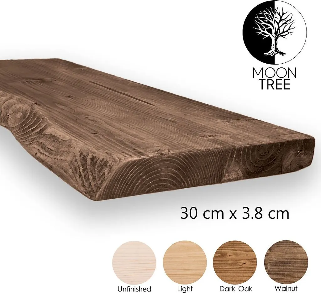 MoonTree | mensola da parete in legno rustico Elvar, 30cmx3,8cmx100cm, noce | mensola da appendere, mensola da parete in legno per il soggiorno