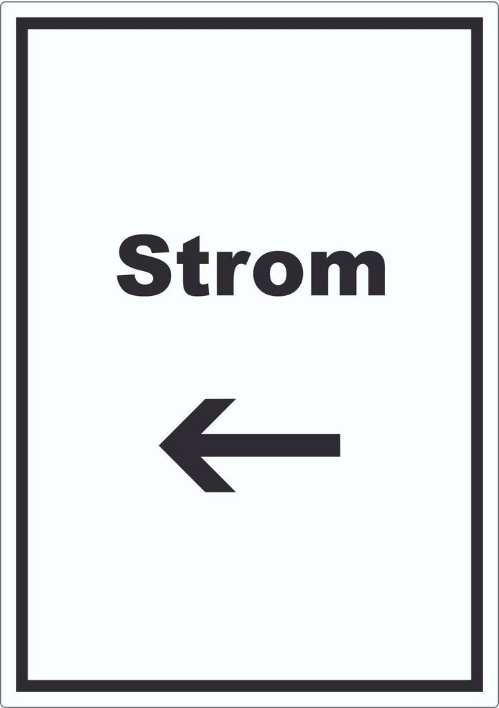 Strom Aufkleber mit Text und Richtungspfeil links Anschluss hochkant A0 (841x1189mm)