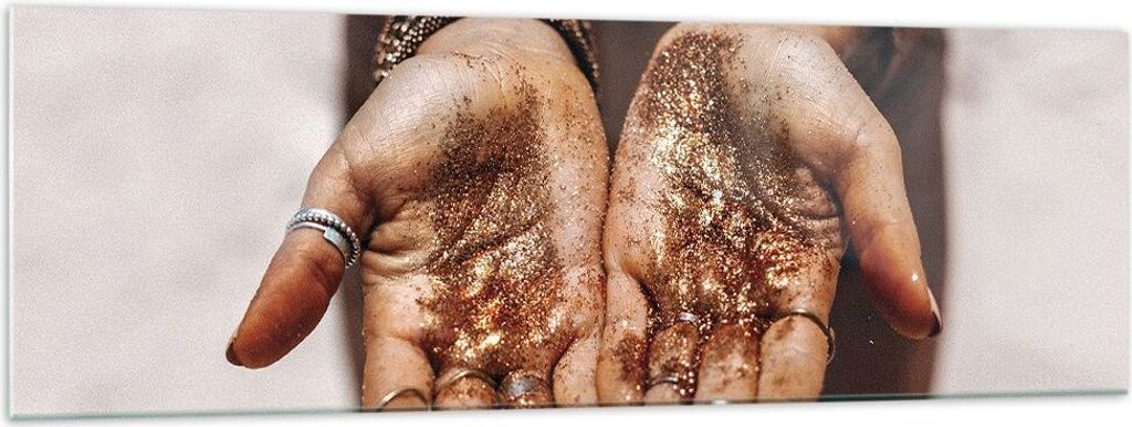 Bilder auf glas - Einteilig - Hände Strand Gold - 160x50cm Produktbild 