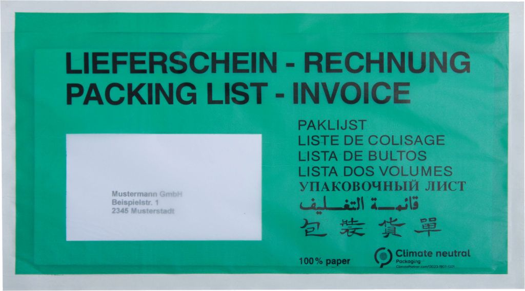 Papier Begleitpapiertasche DL 240x135mm gn LS-RE 250 St./Pack.