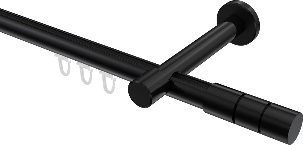 Interdeco Innenlaufstange / Gardinenstange mit Innenlauf Schwarz, Typ Prestige Elanto (Rillenzylinder), 20 mm Ø 1-läufig, 320 cm