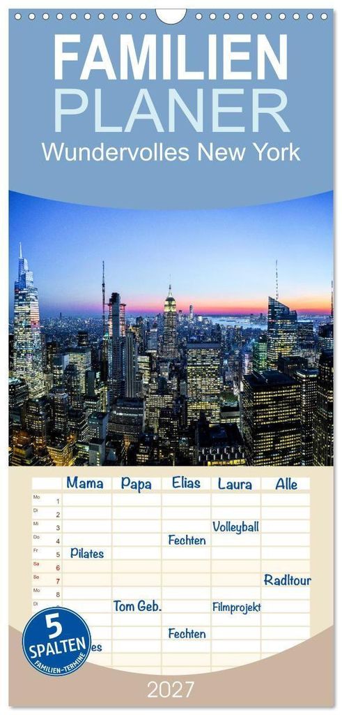 Familienplaner 2027 - Wundervolles New York mit 5 Spalten (Wandkalender, 21 x 45 cm) CALVENDO