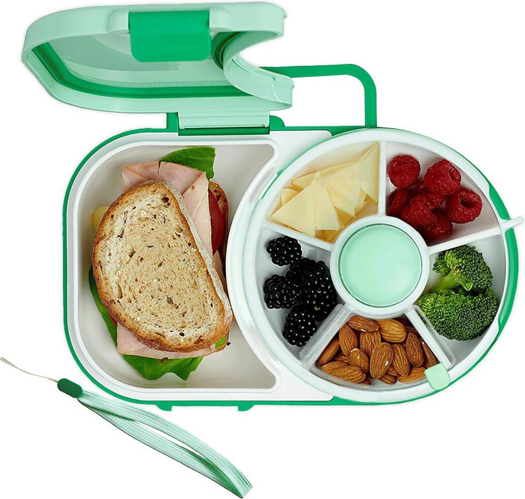 Snackbox Kinder Lunchbox, drehbare Snack Spinner Box mit Fächern und Deckel, tragbare multifunktionale Aufbewahrungsbox, auslaufsicher und luftdicht