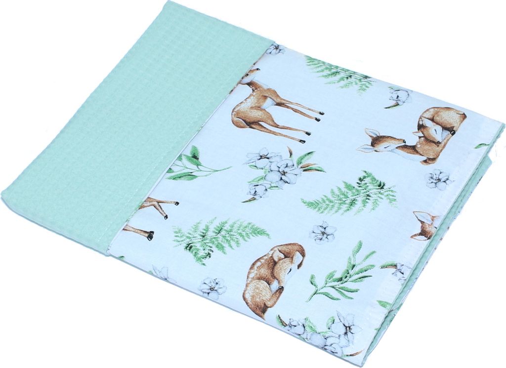 Babydecke Waffelpiqué Baumwolle Kuscheldecke Kinderwagendecke - 08. Reh + Minze