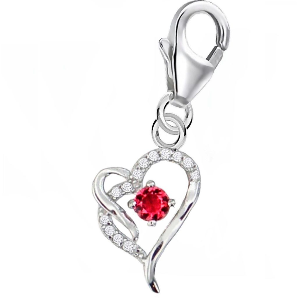 Herz Charm Anhänger mit strahlendem Rubin Zirkonia I Echtschmuck