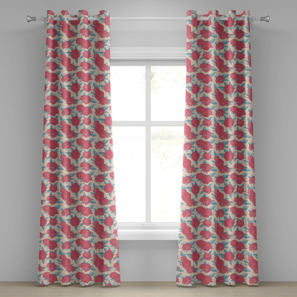 ABAKUHAUS Romantisch Ösenvorhang, "Valentinstag Stil Rose Zusammensetzung Liebe Symbol in Pastellfarben", Dekorative 2-Panel-Fenstervorhänge, 280...