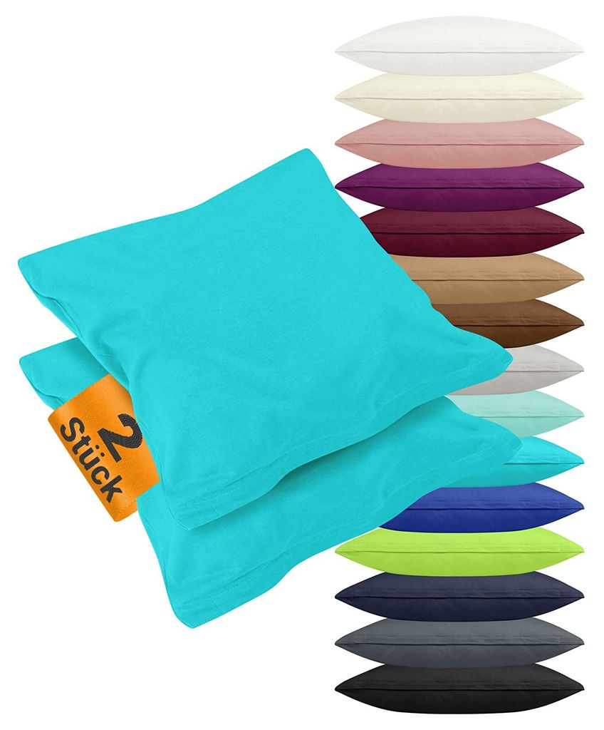 Set mit 2 Kissenbezügen aus Jersey-Baumwolle, einfarbig, ca. 40 x 60 cm, türkis