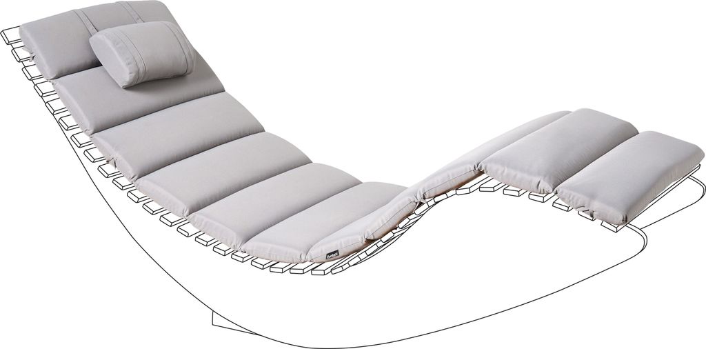BELIANI Auflage für Gartenliege Hellgrau Stoff Gesteppt 180x60x5 cm UV-Beständig Modernes Design Liegenauflage mit Kissen und Befestigungsbändern