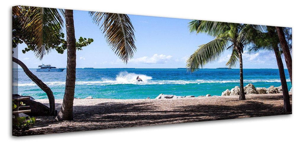 Leinwanddruck Naturmotiv: Ozean und Palmen, 120 x 40 cm