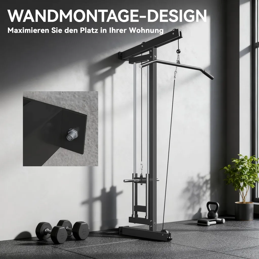 Machine à câbles en acier noir renforcé, station murale de gym compacte