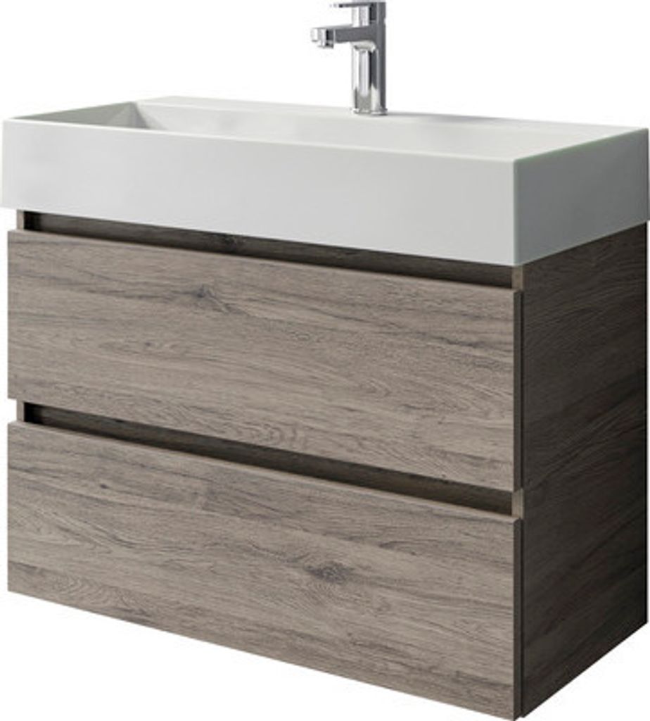Badmöbel-Set Pelipal Torino BxHxT 81 x 66,7 x 40 cm Frontfarbe eiche sanremo Badmöbelset 2-teilig mit Waschtisch Keramik